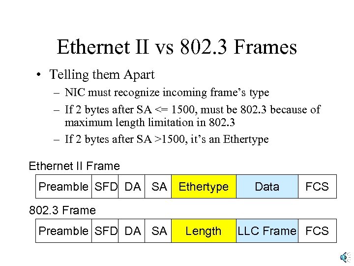 Ethernet II vs 802. 3 Frames • Telling them Apart – NIC must recognize