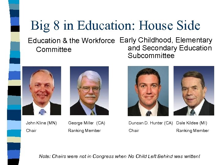 Big 8 in Education: House Side Education & the Workforce Early Childhood, Elementary and