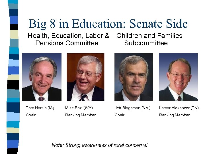 Big 8 in Education: Senate Side Health, Education, Labor & Pensions Committee Children and
