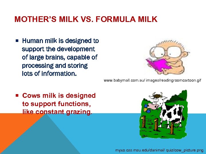 MOTHER’S MILK VS. FORMULA MILK Human milk is designed to support the development of