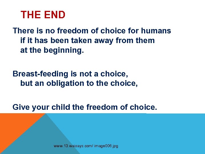 THE END There is no freedom of choice for humans if it has been