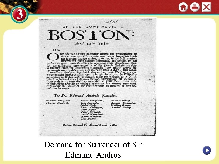 Demand for Surrender of Sir Edmund Andros 