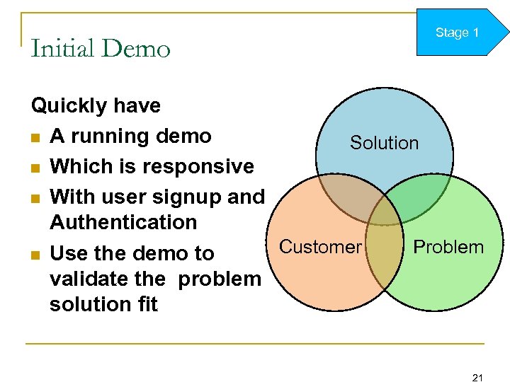 Initial Demo Stage 1 Quickly have n A running demo Solution n Which is