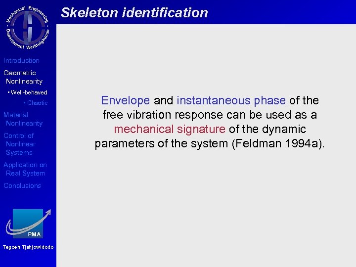Skeleton identification Introduction Geometric Nonlinearity • Well-behaved • Chaotic Material Nonlinearity Control of Nonlinear