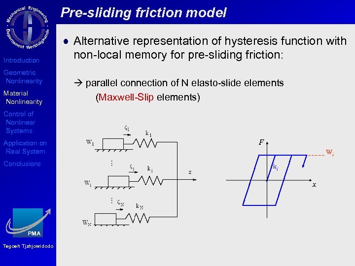 Pre-sliding friction model Introduction Geometric Nonlinearity Material Nonlinearity Alternative representation of hysteresis function with