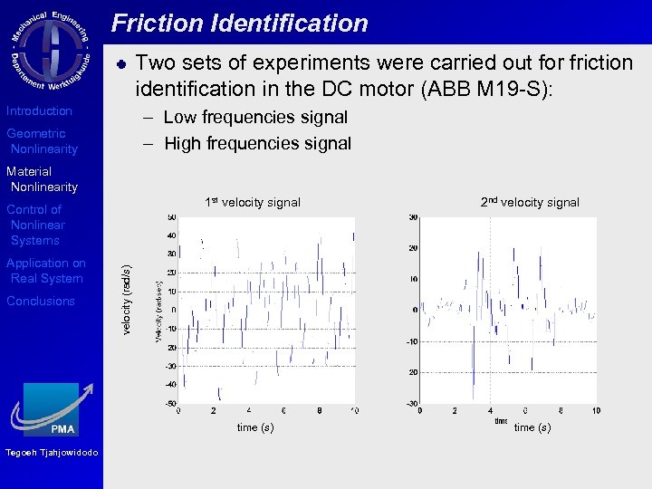 Friction Identification Two sets of experiments were carried out for friction identification in the