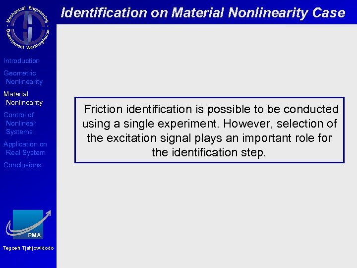Identification on Material Nonlinearity Case Introduction Geometric Nonlinearity Material Nonlinearity Control of Nonlinear Systems