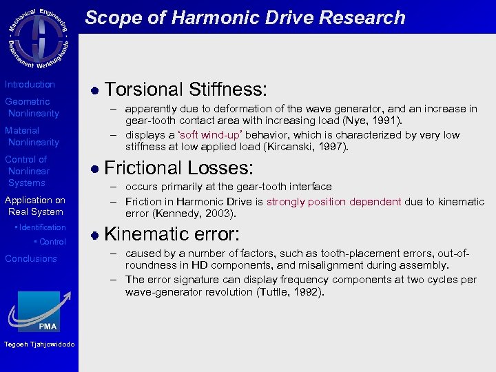 Scope of Harmonic Drive Research Introduction Geometric Nonlinearity Material Nonlinearity Control of Nonlinear Systems