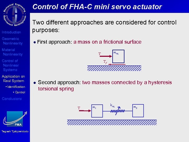 Control of FHA-C mini servo actuator Introduction Geometric Nonlinearity Two different approaches are considered