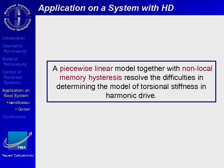 Application on a System with HD Introduction Geometric Nonlinearity Material Nonlinearity Control of Nonlinear