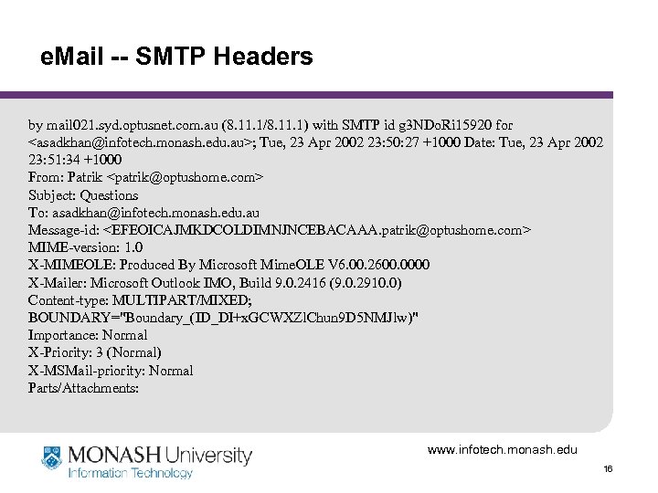 e. Mail -- SMTP Headers by mail 021. syd. optusnet. com. au (8. 11.