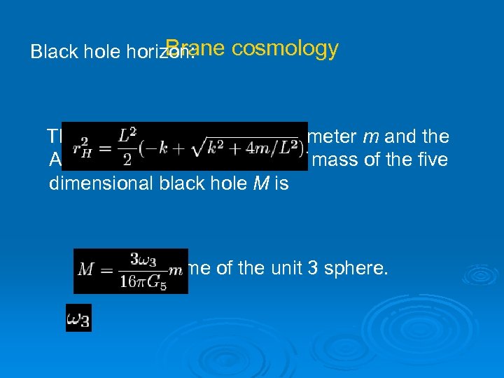 Brane cosmology Black hole horizon: The relation between the parameter m and the Arnowitt-Deser-Misner