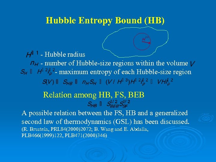 Hubble Entropy Bound (HB) - Hubble radius - number of Hubble-size regions within the