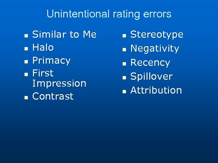 Unintentional rating errors n n n Similar to Me Halo Primacy First Impression Contrast