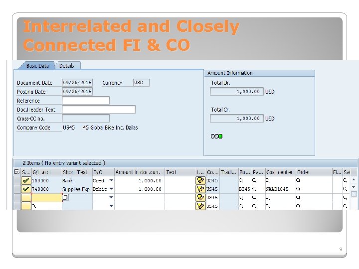 Interrelated and Closely Connected FI & CO Cost Center 9 