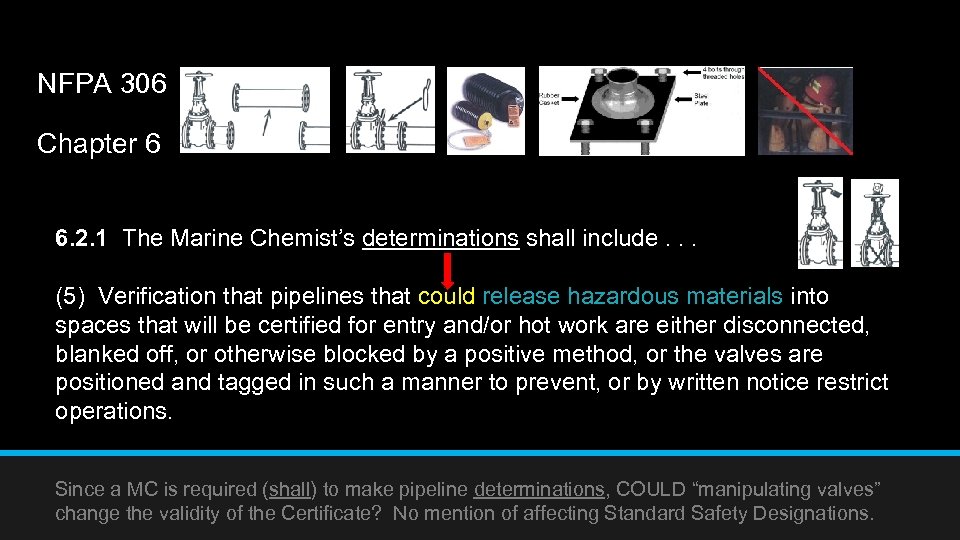 NFPA 306 Chapter 6 6. 2. 1 The Marine Chemist’s determinations shall include. .