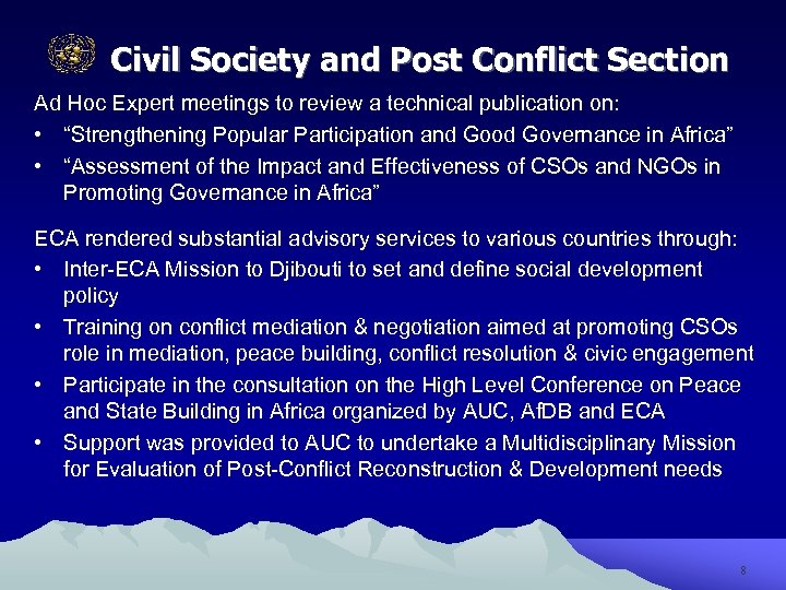 Civil Society and Post Conflict Section Ad Hoc Expert meetings to review a technical