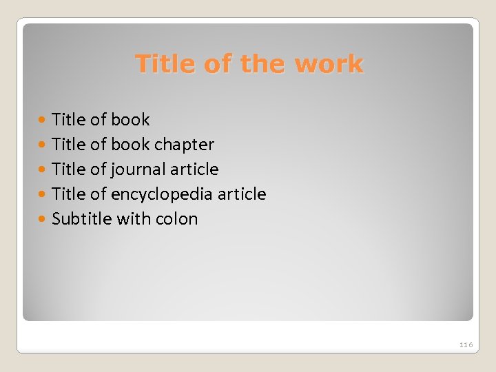 Title of the work Title of book chapter Title of journal article Title of