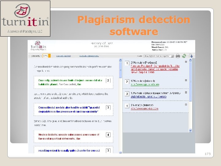 Plagiarism detection software 173 