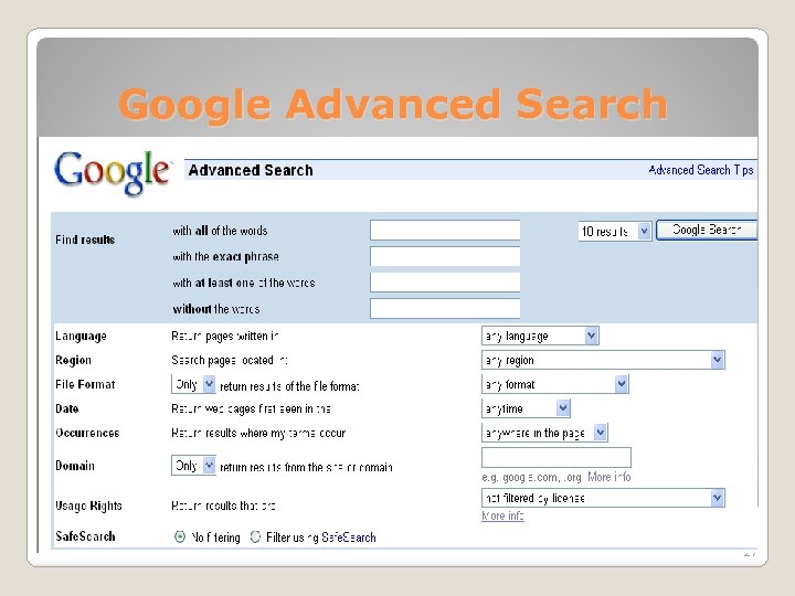 Google Advanced Search 27 
