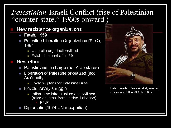 Palestinian-Israeli Conflict (rise of Palestinian “counter-state, ” 1960 s onward ) n New resistance