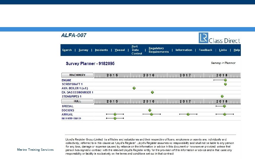 Ejemplo 1 – Status de Inspecciones Marine Training Services 