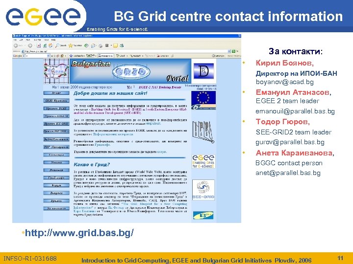 BG Grid centre contact information Enabling Grids for E-scienc. E За контакти: • Кирил