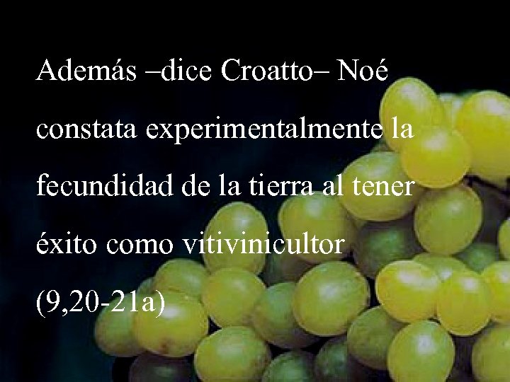 Además –dice Croatto– Noé constata experimentalmente la fecundidad de la tierra al tener éxito
