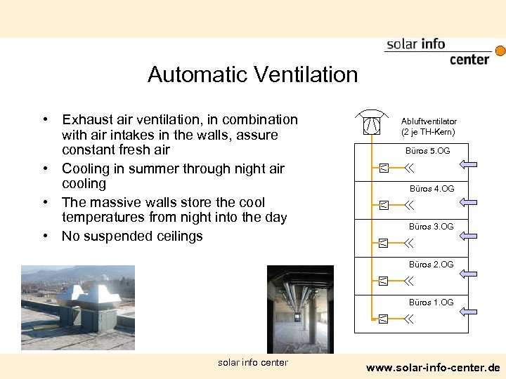 Automatic Ventilation • Exhaust air ventilation, in combination with air intakes in the walls,