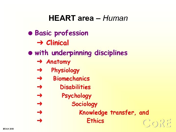 HEART area – Human l l Basic profession Ô Clinical with underpinning disciplines Ô