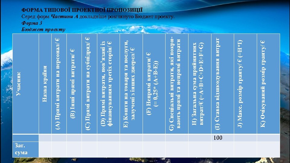 (С) Прямі витрати на субпідряд/ € (D) Прямі витрати, пов’язані із фінансуванням третіх сторін/