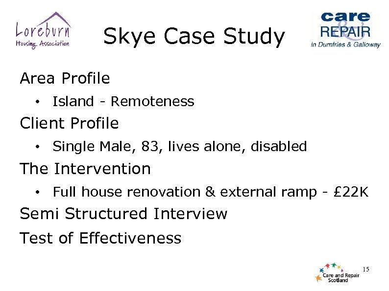 Skye Case Study Area Profile • Island - Remoteness Client Profile • Single Male,