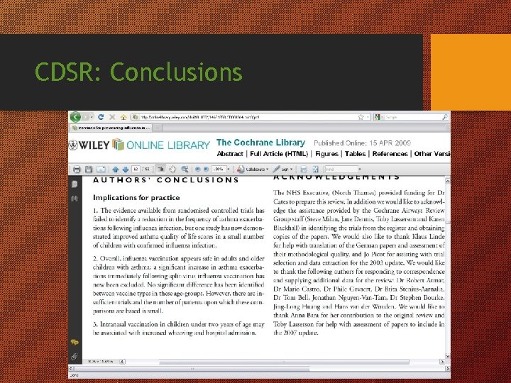 CDSR: Conclusions 