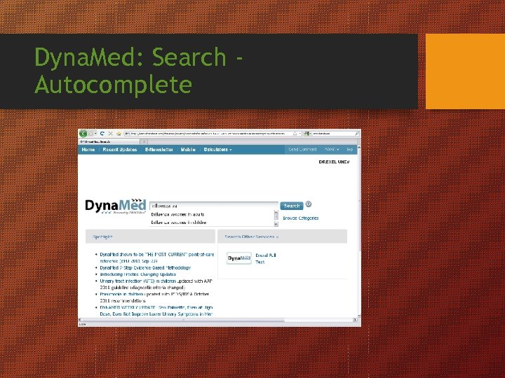 Dyna. Med: Search Autocomplete 