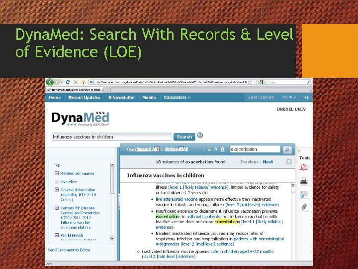 Dyna. Med: Search With Records & Level of Evidence (LOE) 