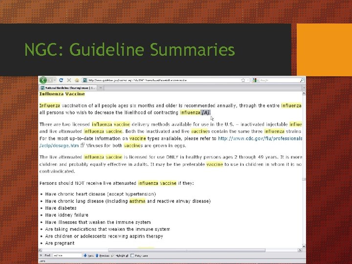 NGC: Guideline Summaries 