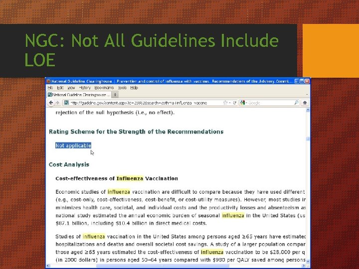 NGC: Not All Guidelines Include LOE 