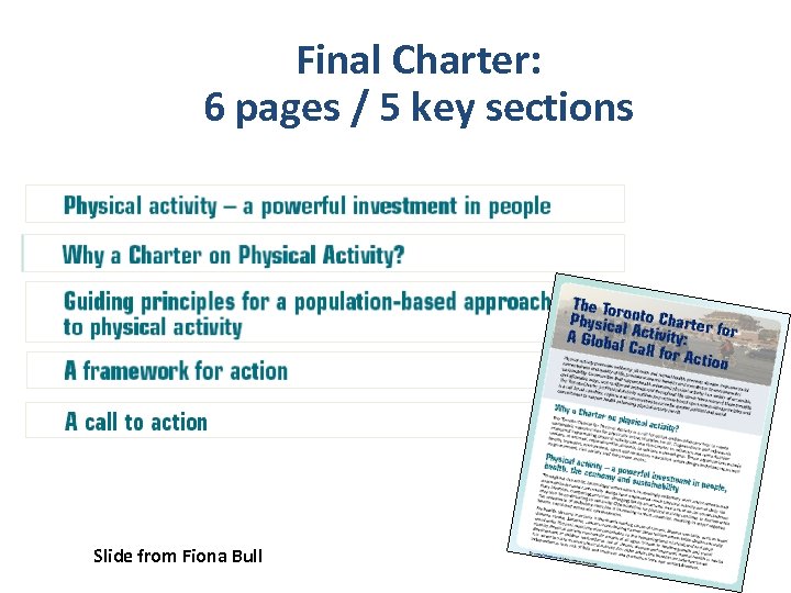 Final Charter: 6 pages / 5 key sections Slide from Fiona Bull 