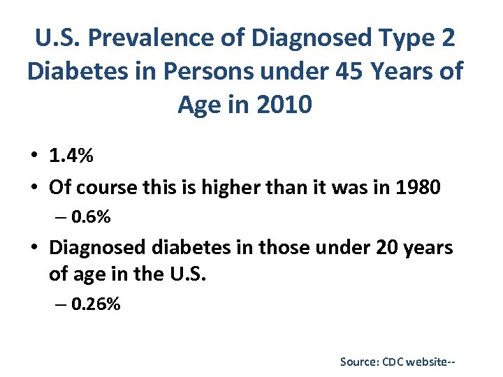 U. S. Prevalence of Diagnosed Type 2 Diabetes in Persons under 45 Years of