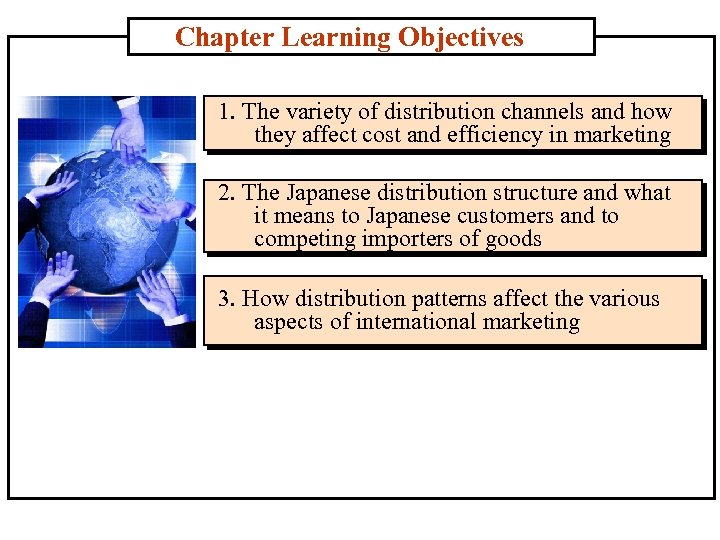 Chapter Learning Objectives 1. The variety of distribution channels and how they affect cost