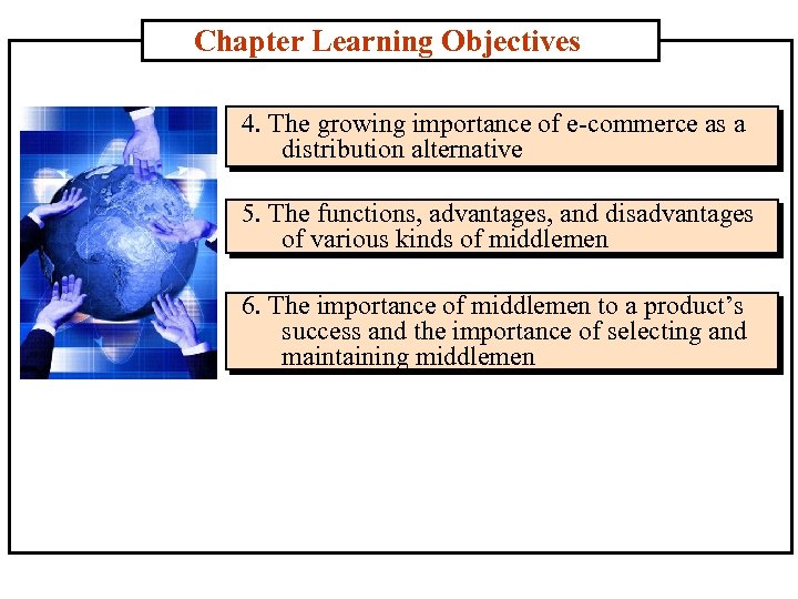 Chapter Learning Objectives 4. The growing importance of e-commerce as a distribution alternative 5.