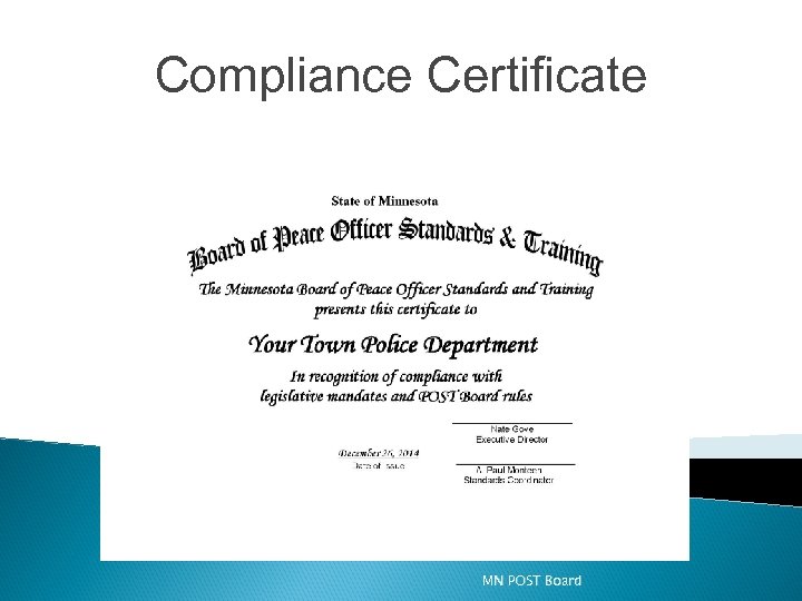 Compliance Certificate MN POST Board 