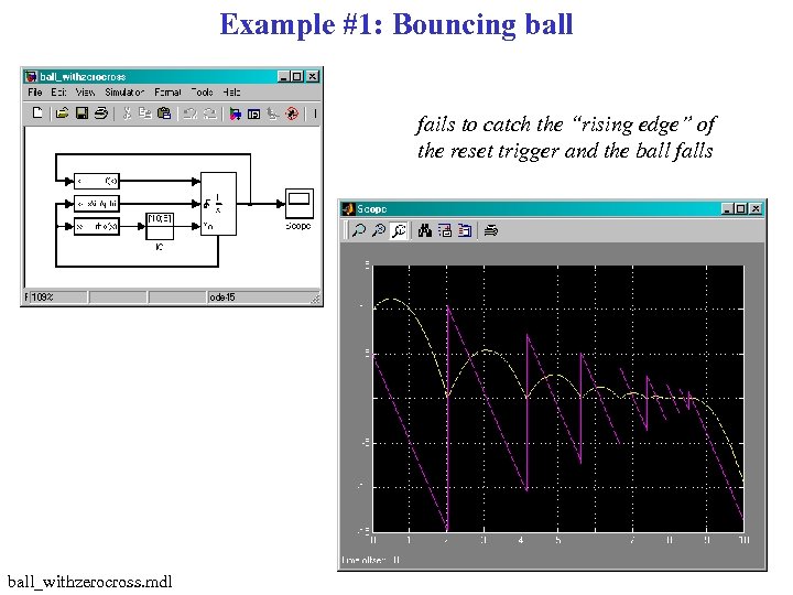 Example #1: Bouncing ball fails to catch the “rising edge” of the reset trigger