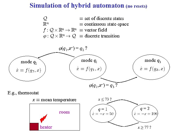 Simulation of hybrid automaton (no resets) Q Rn f : Q £ Rn !