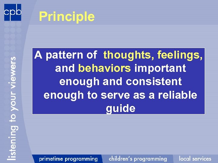 Principle A pattern of thoughts, feelings, and behaviors important enough and consistent enough to