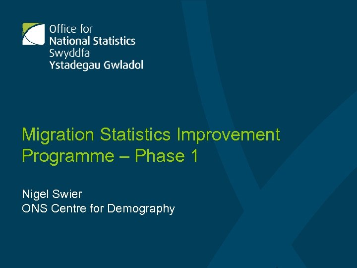 Migration Statistics Improvement Programme – Phase 1 Nigel Swier ONS Centre for Demography 