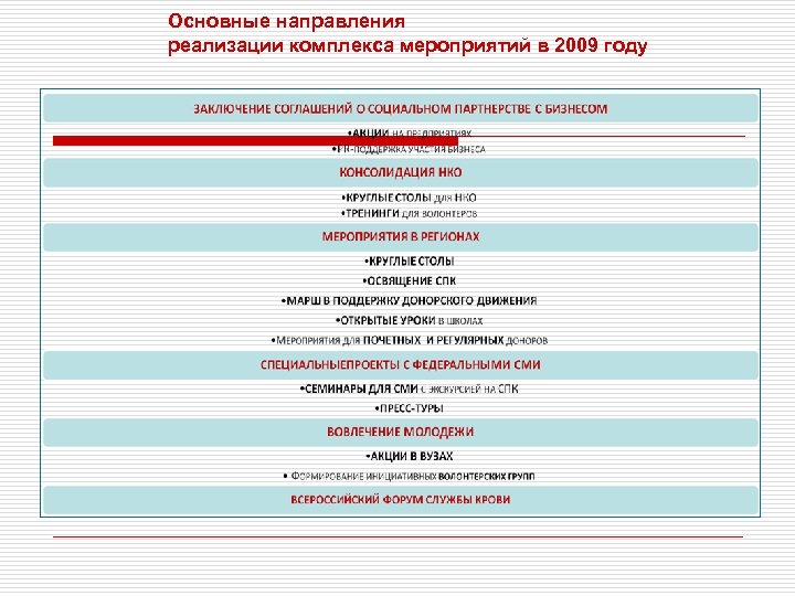 Основные направления реализации комплекса мероприятий в 2009 году 