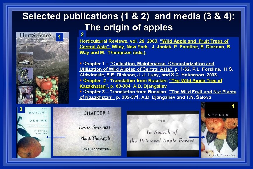 Selected publications (1 & 2) and media (3 & 4): The origin of apples