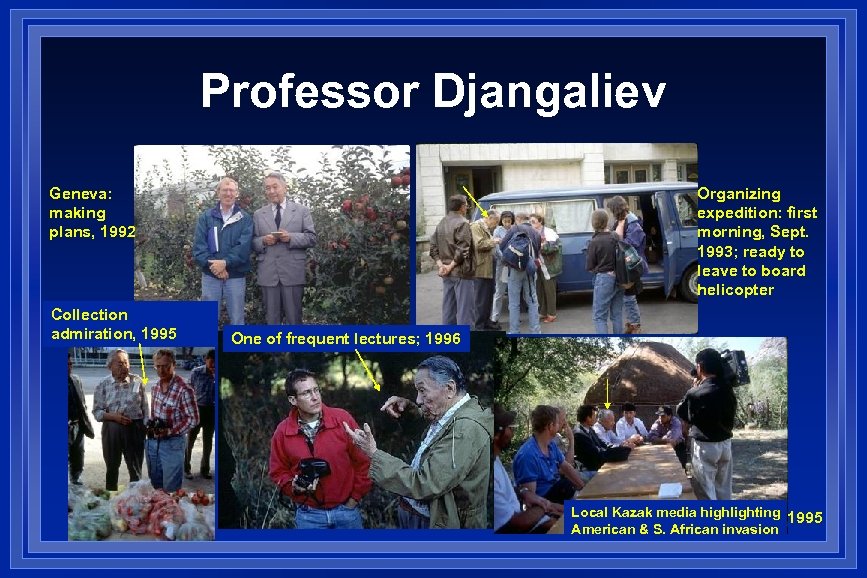 Professor Djangaliev Geneva: making plans, 1992 Collection admiration, 1995 Organizing expedition: first morning, Sept.