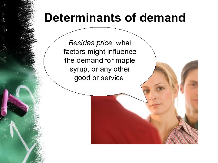 Determinants of demand Besides price, what factors might influence the demand for maple syrup,